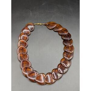 Vintage Tortoiseshell Lucite Disc Necklace Amber Root Beer Beads 1970s Glows